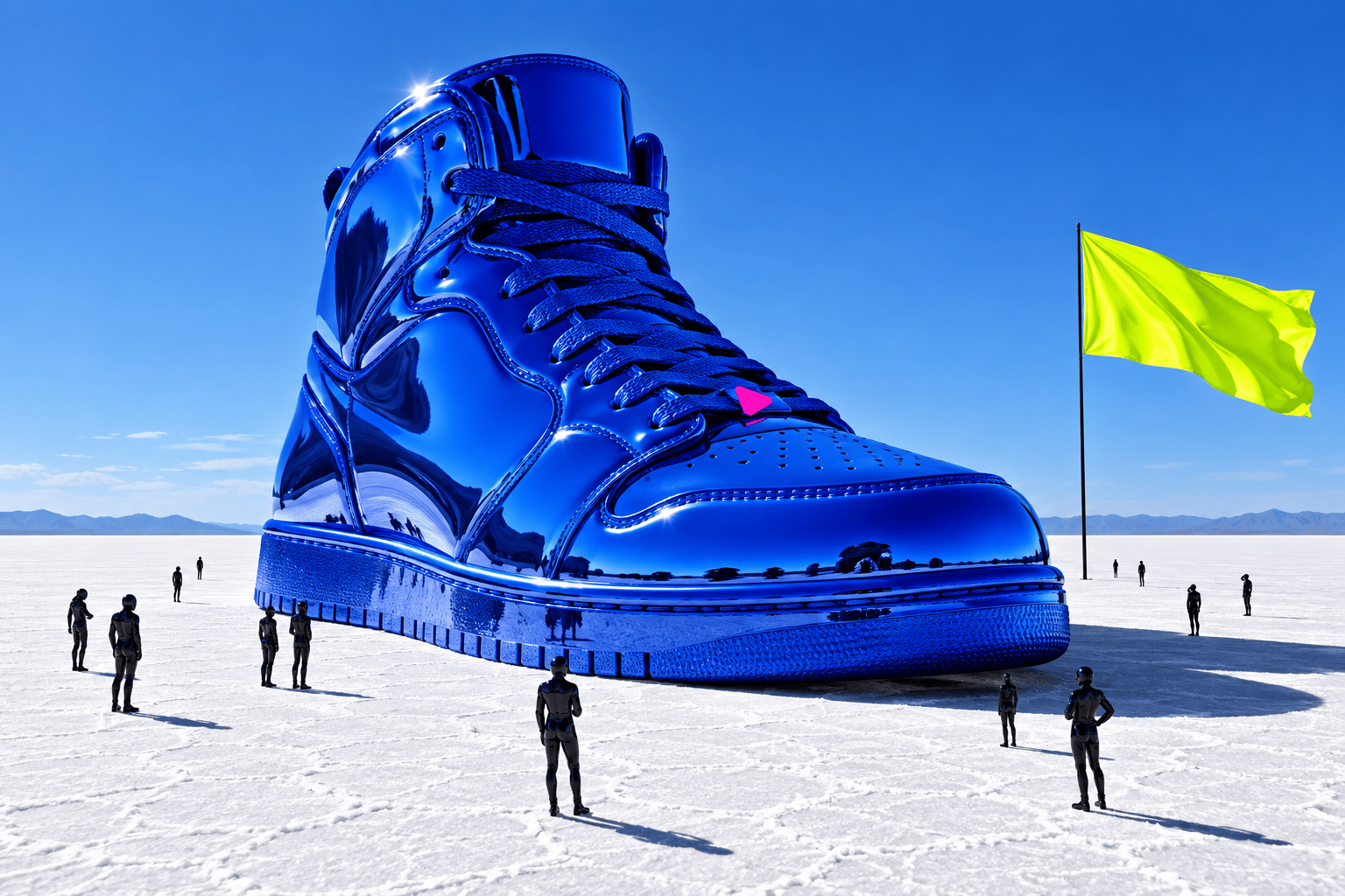 Monumental cobalt sneaker in a white salt desert